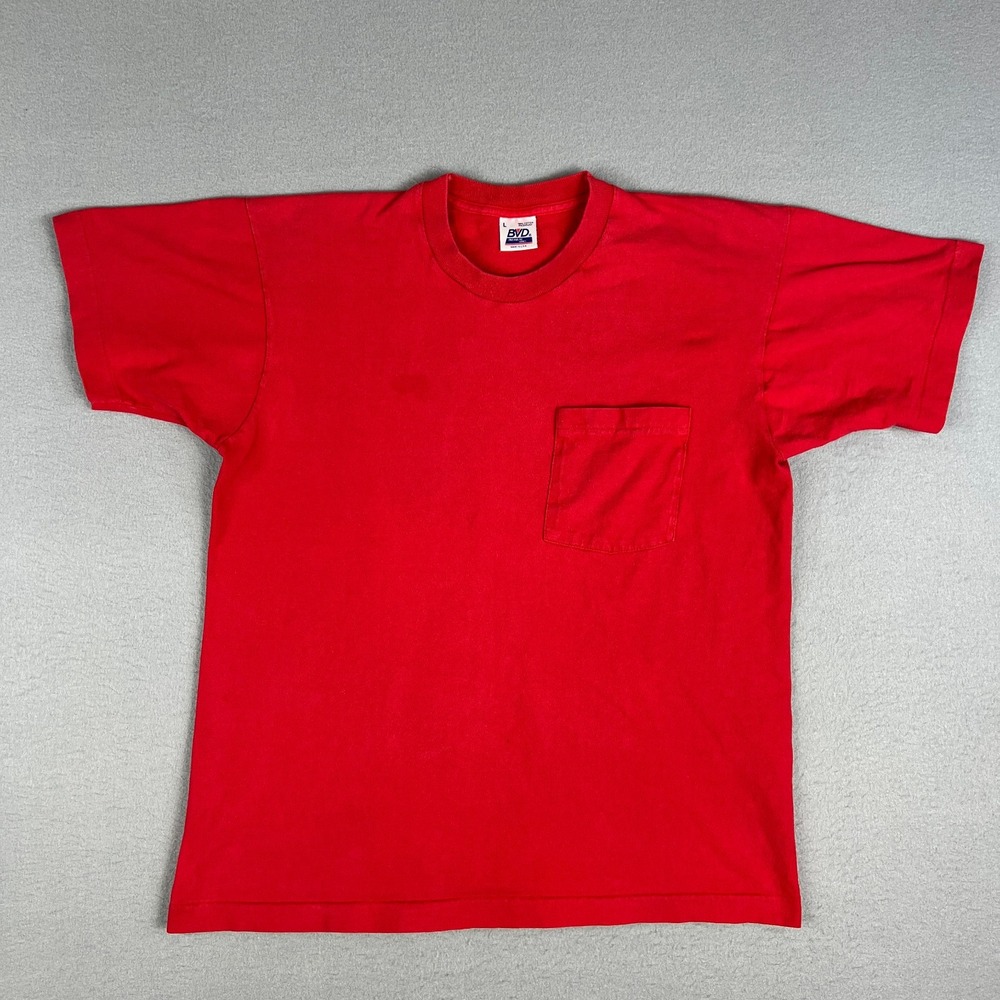 VTG BVD Selvedge Pocket T Shirt Fits‎ M Single Stitch 1990s Red Classic Blank